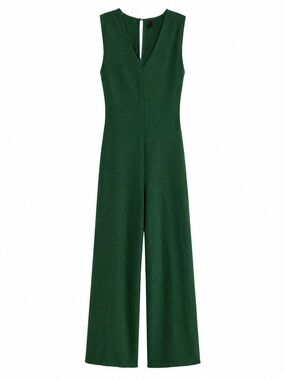 Alya Sleeveless V-Neck Wide-Leg Jumpsuit in Emerald Green